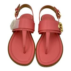 Michael Kors Carmen Faux Leather Thong Sandal Tea Rose Pink Gold Hardware Size 6